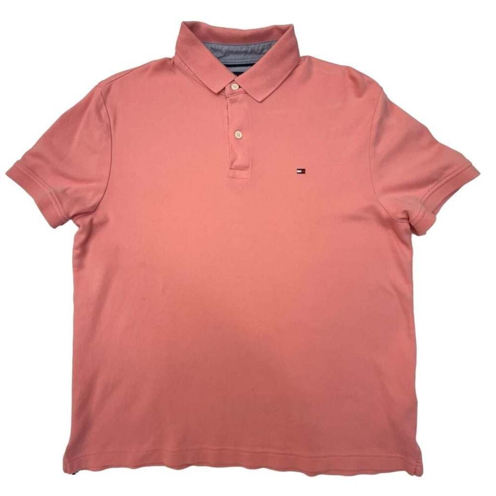 Tommy Hilfiger Men's Coral Pink Custom Fit Short Sleeve Polo Shirt Size M